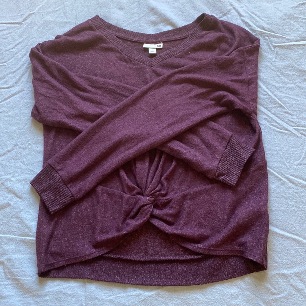 burgundy tie front v-neck sweater
